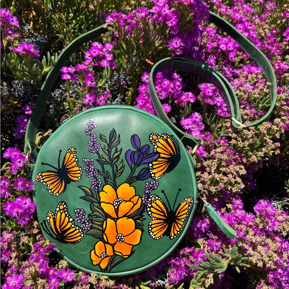 Custom Painted Portland Leather Goods Large Circle Bag in Cowboy Mint